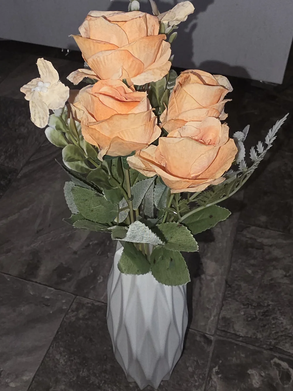 Orange - Peach Rose Artificial Flower Bouquet - Home Accents BNIB